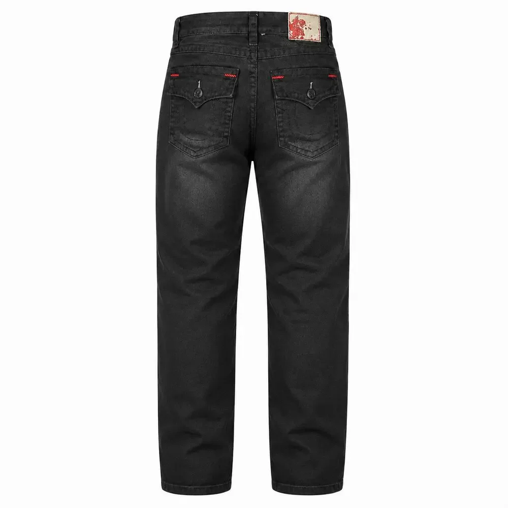 True Religion Ricky Super T Jeans 36x32 Wounded Fox Black Red Stitch USA